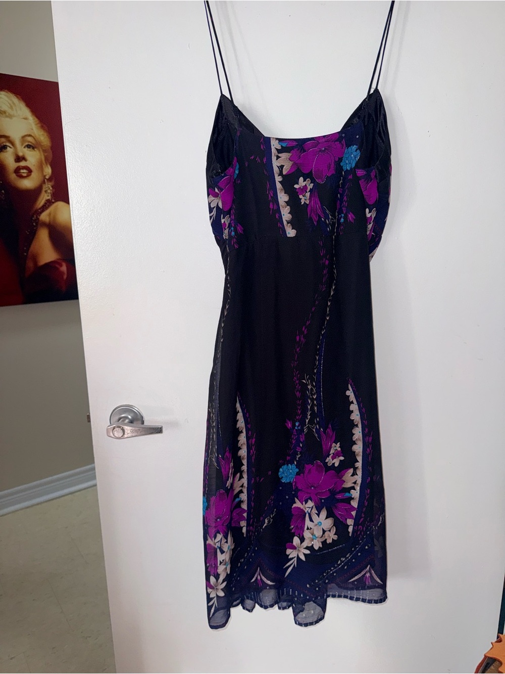 le chateau Black Floral Midi Dress with Pinkish Purple and Blue Accents - Picture 7 of 9